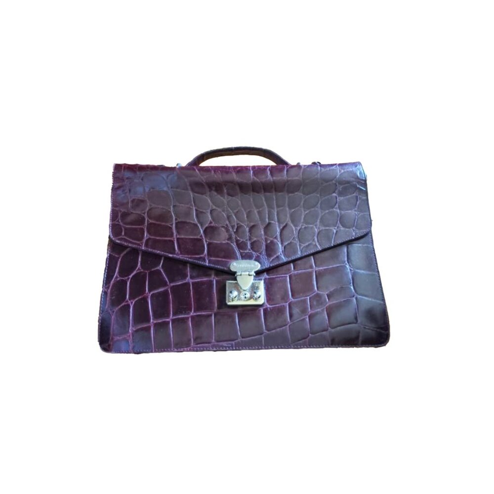 Vintage Gianni Versace Crocodile Leather Briefcase Business Bag Merlot Strap